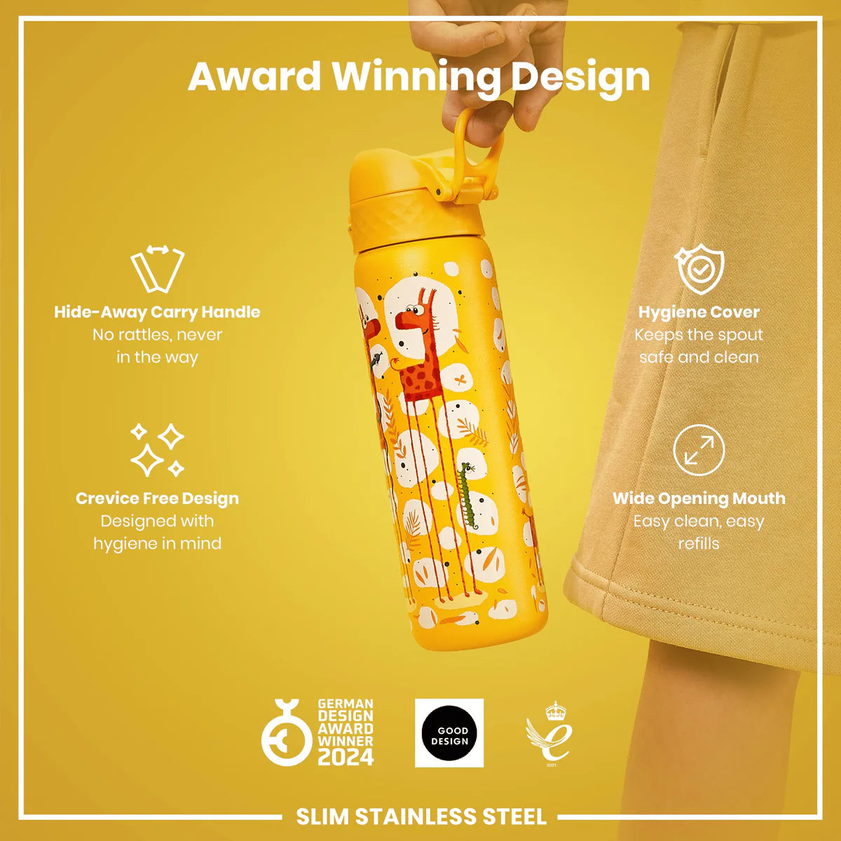 Ion8 Slim Stainless Steel Water Bottle Giraffes