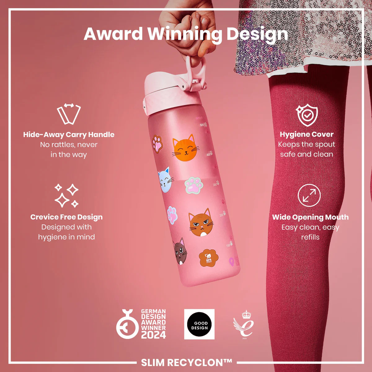 Ion8 Slim Water Bottle Cats