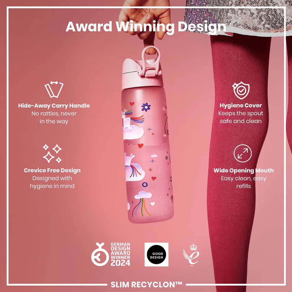 Ion8 Slim Water Bottle Unicorns Rainbows Rose