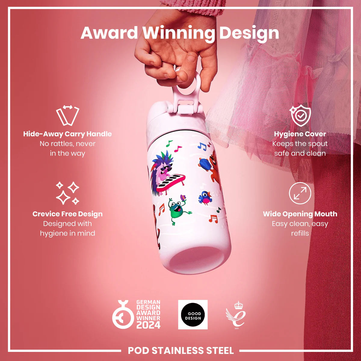 Ion8 Pod Stainless Steel Water Bottle Animal Band