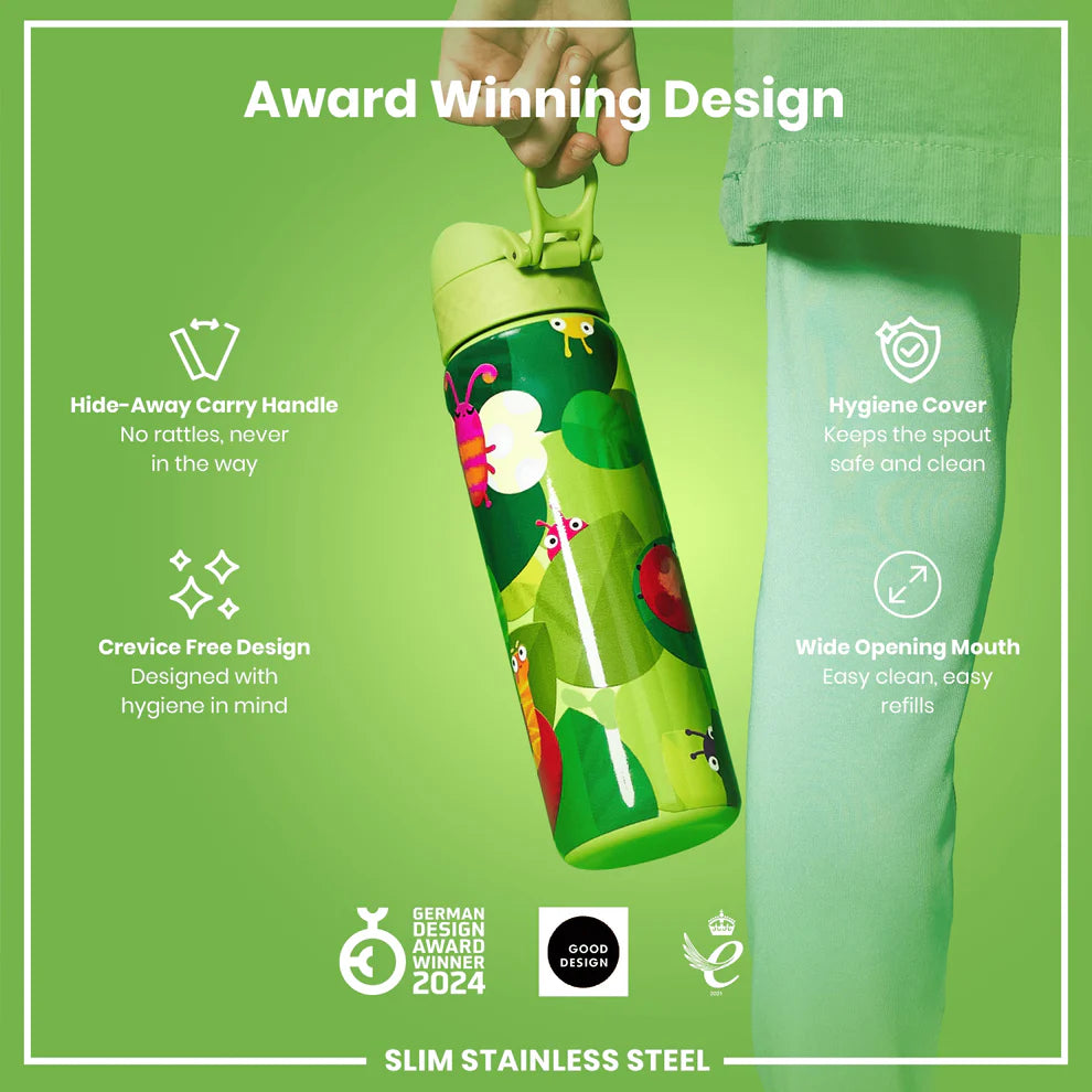 Ion8 Slim Stainless Steel Water Bottle Bugs