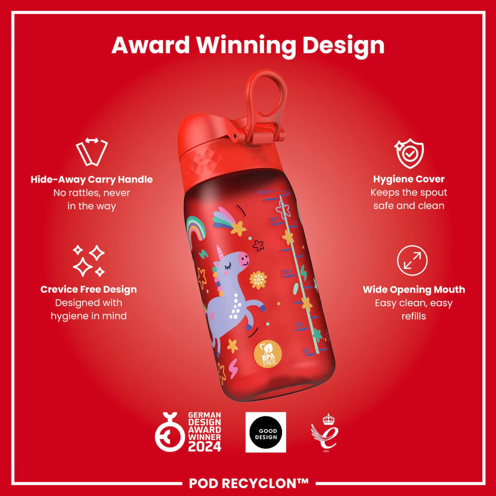 Ion8 Pod Water Bottle Unicorns Red