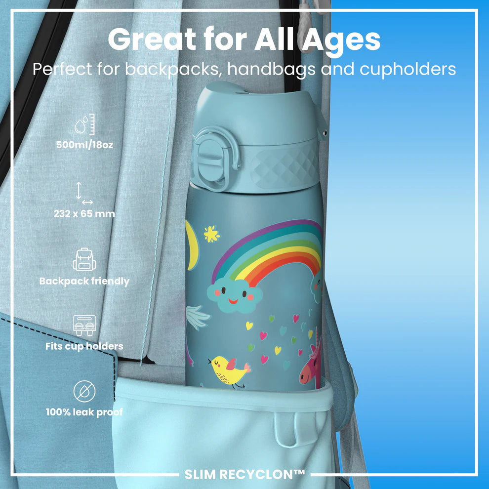Ion8 Slim Water Bottle Unicorns Blue