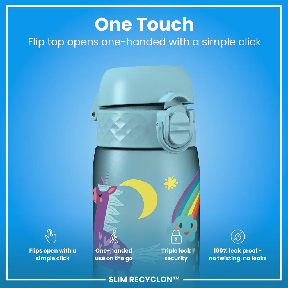 Ion8 Slim Water Bottle Unicorns Blue