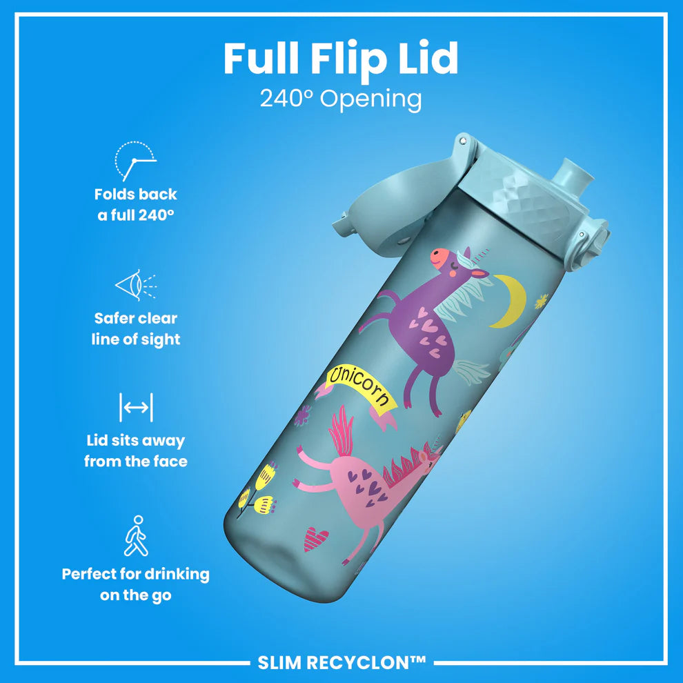Ion8 Slim Water Bottle Unicorns Blue