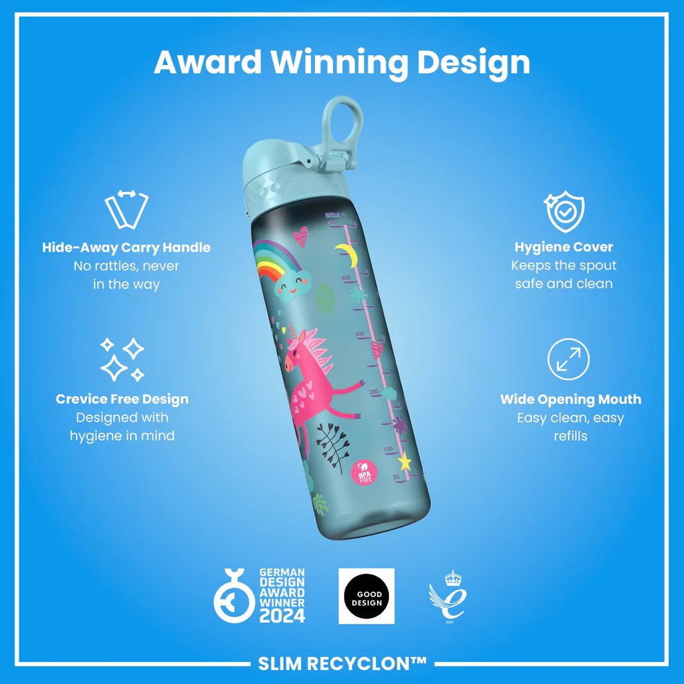 Ion8 Slim Water Bottle Unicorns Blue