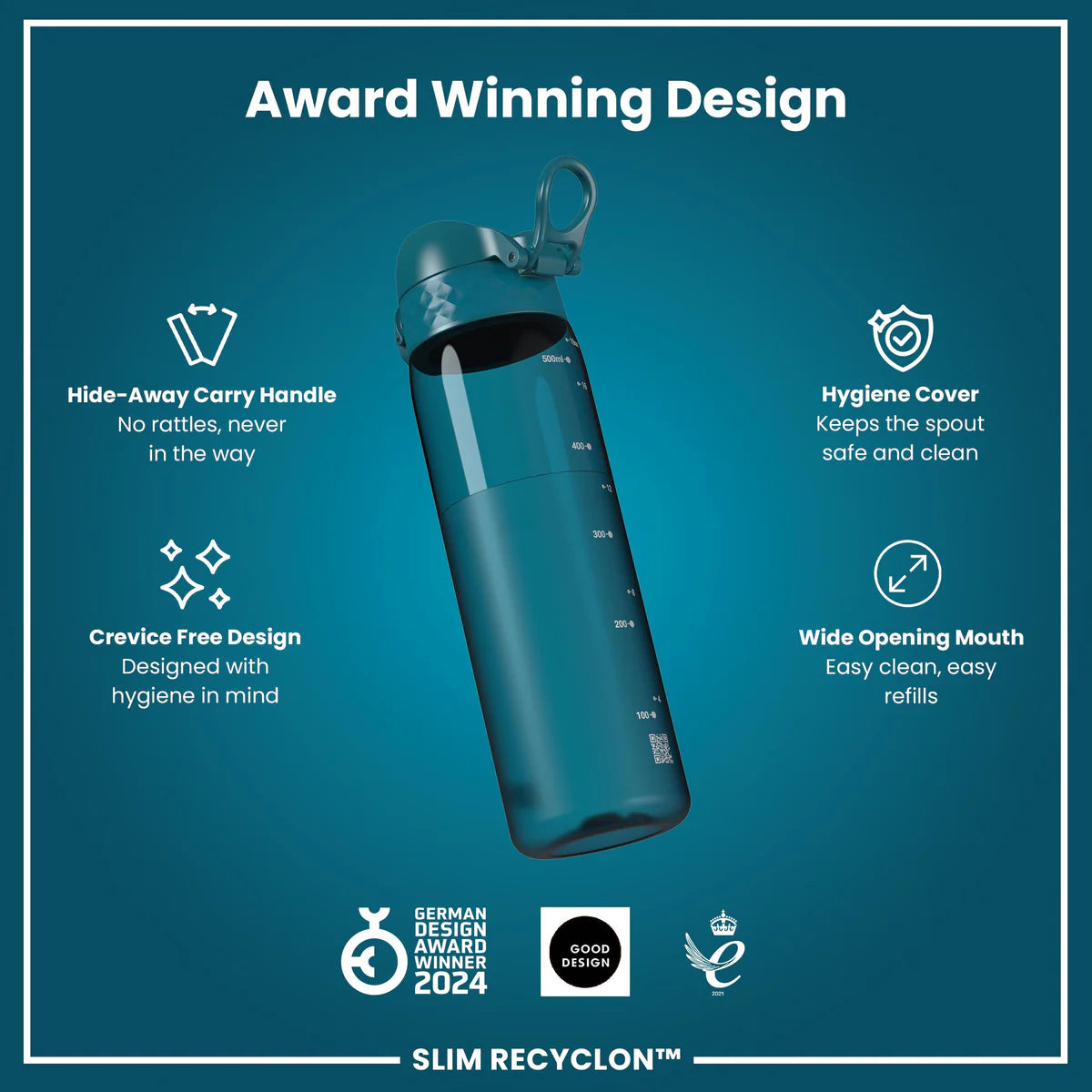 Ion8 Slim Water Bottle Deep Teal