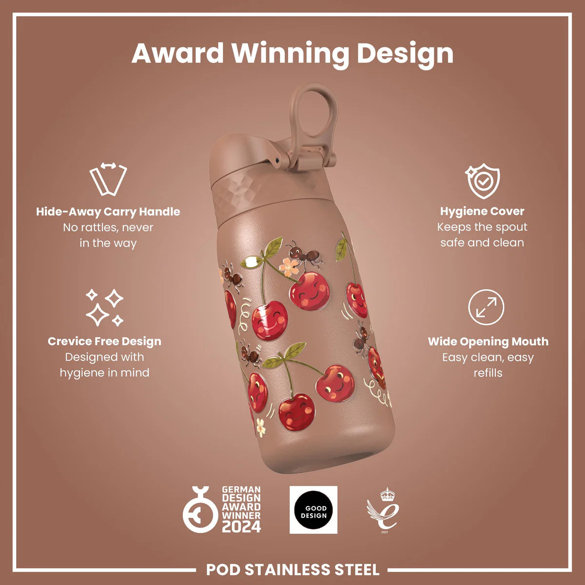 Ion8 Pod Stainless Steel Water Bottle Cherries