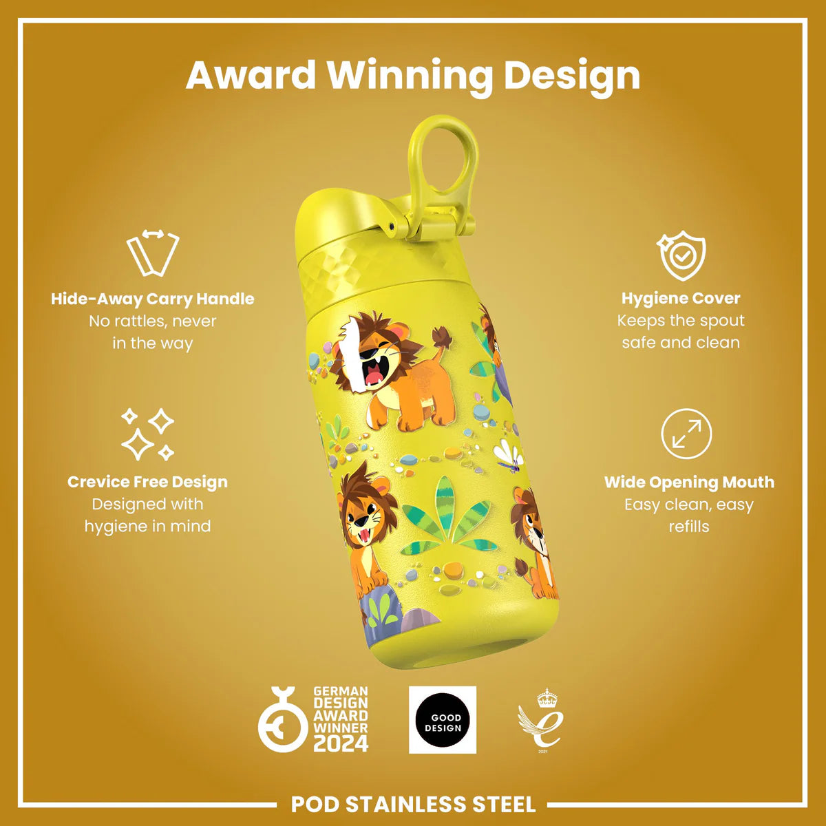 Ion8 Pod Stainless Steel Water Bottle Lions