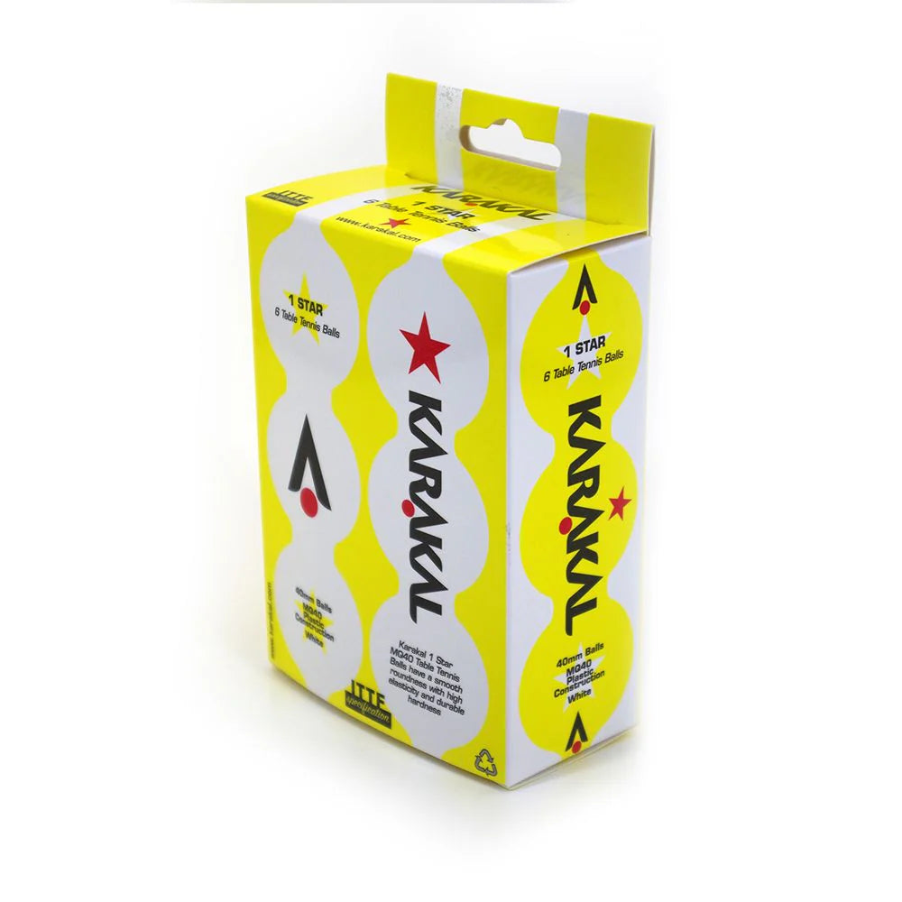 Karakal Table Tennis Balls 1 Star White x 6
