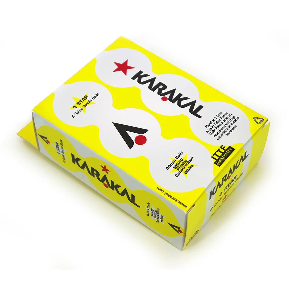 Karakal Table Tennis Balls 1 Star White x 6