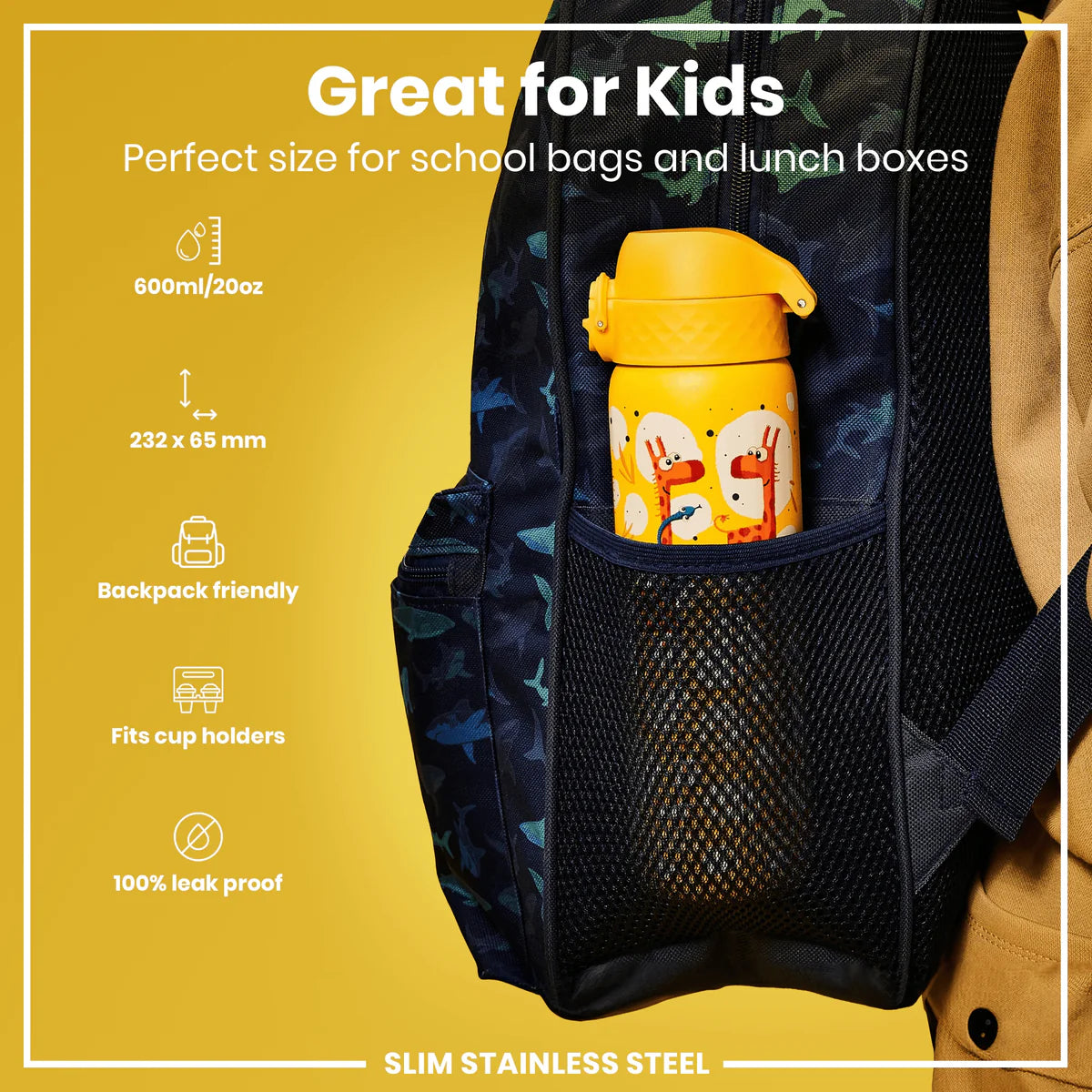 Ion8 Slim Stainless Steel Water Bottle Giraffes