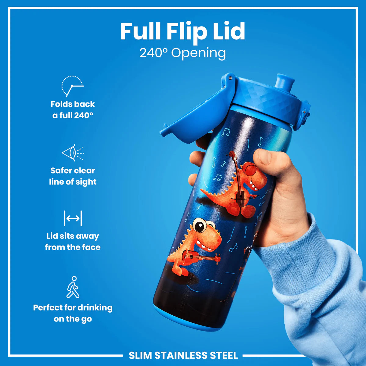 Ion8 Slim Stainless Steel Water Bottle Dino Band