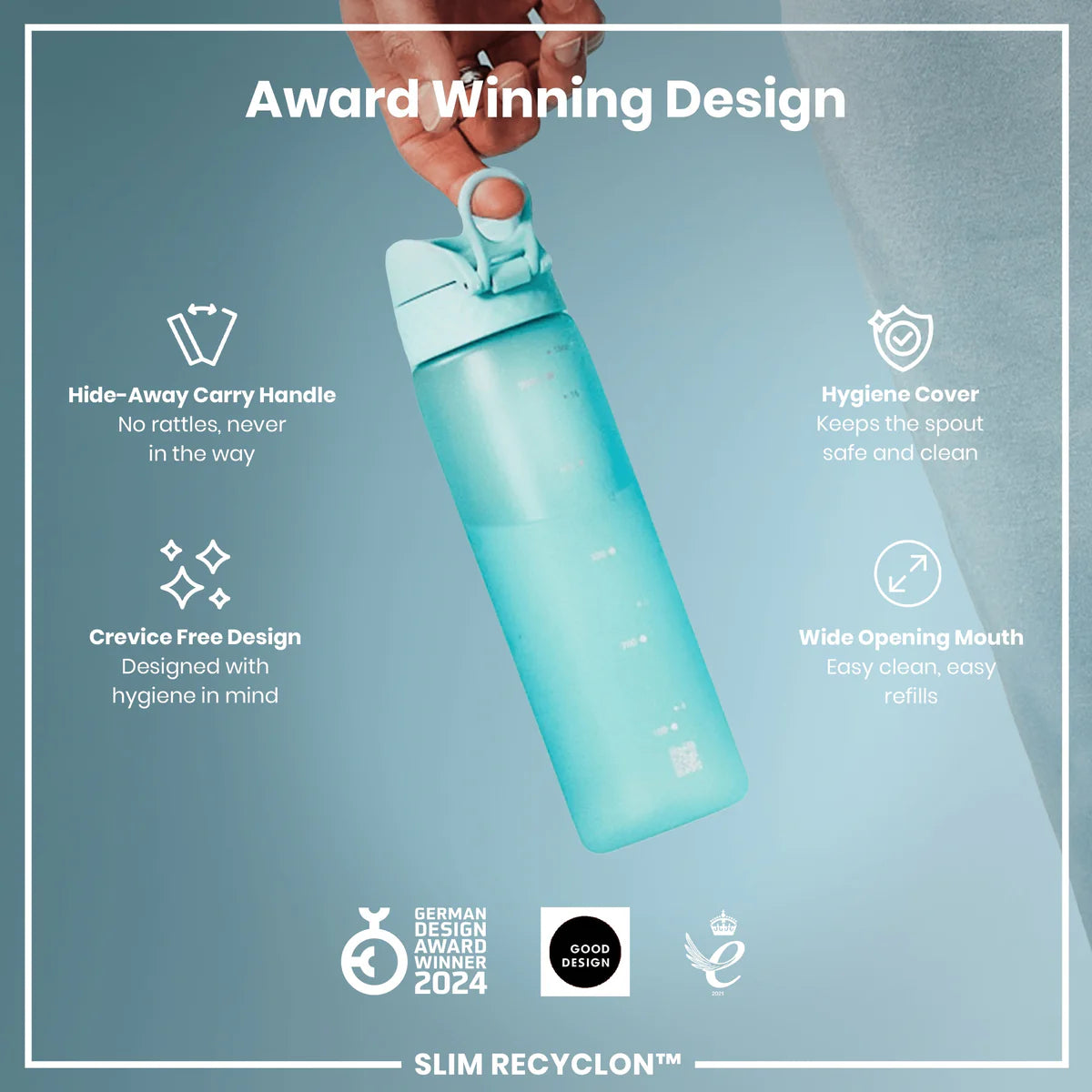 Ion8 Slim Water Bottle Sonic Blue