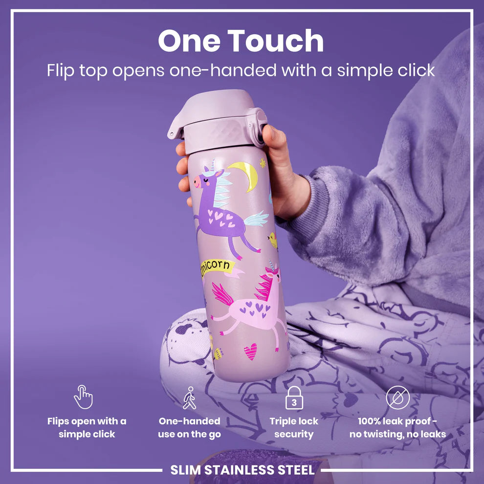 Ion8 Slim Stainless Steel Water Bottle Unicorns