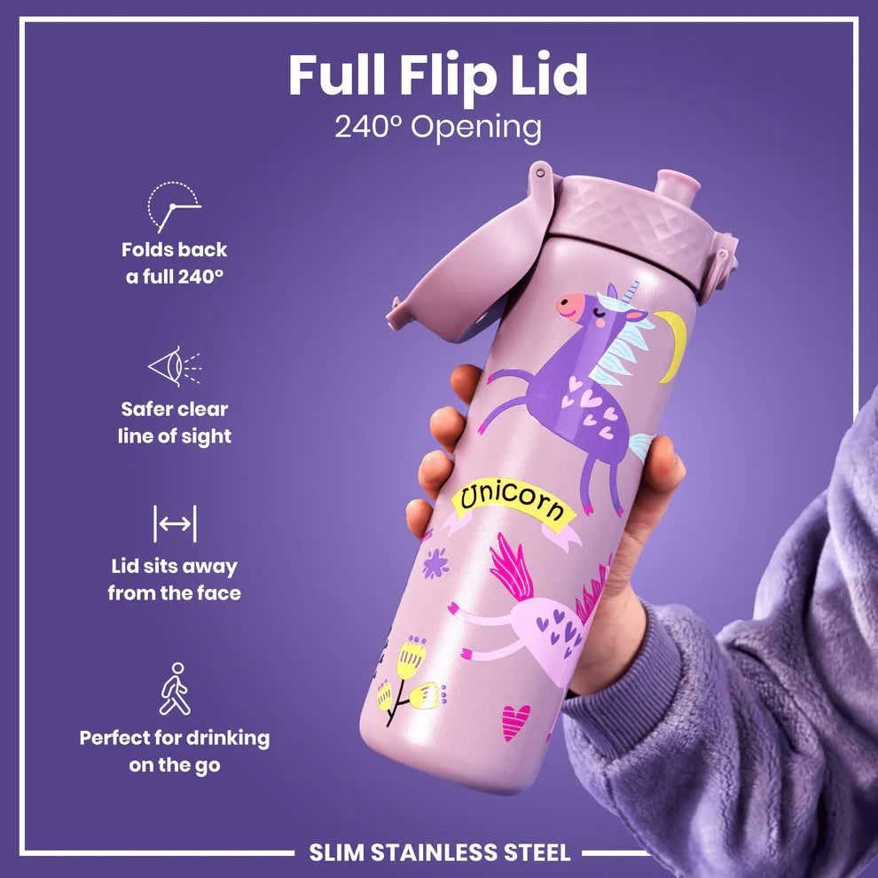 Ion8 Slim Stainless Steel Water Bottle Unicorns