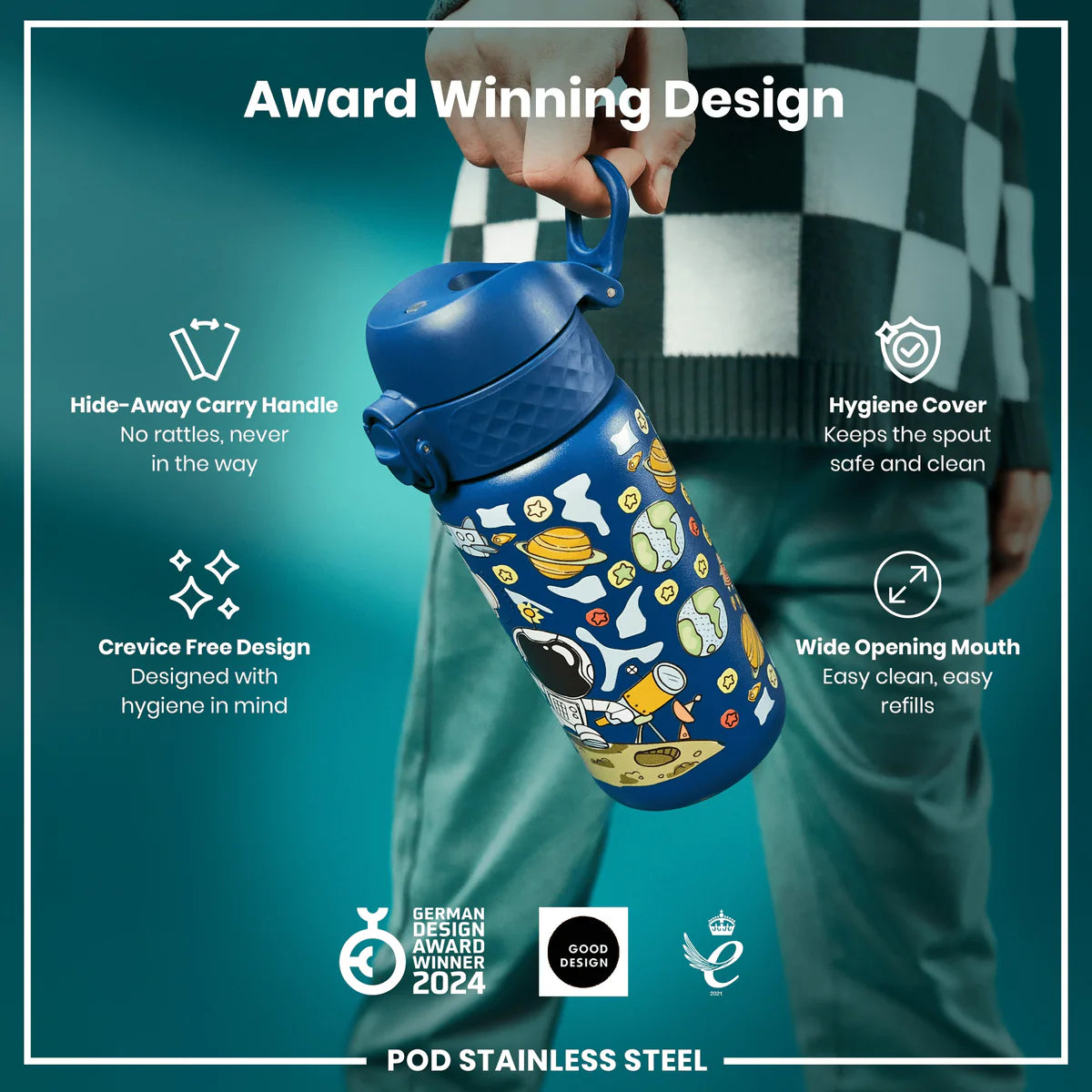 Ion8 Pod Stainless Steel Water Bottle Space