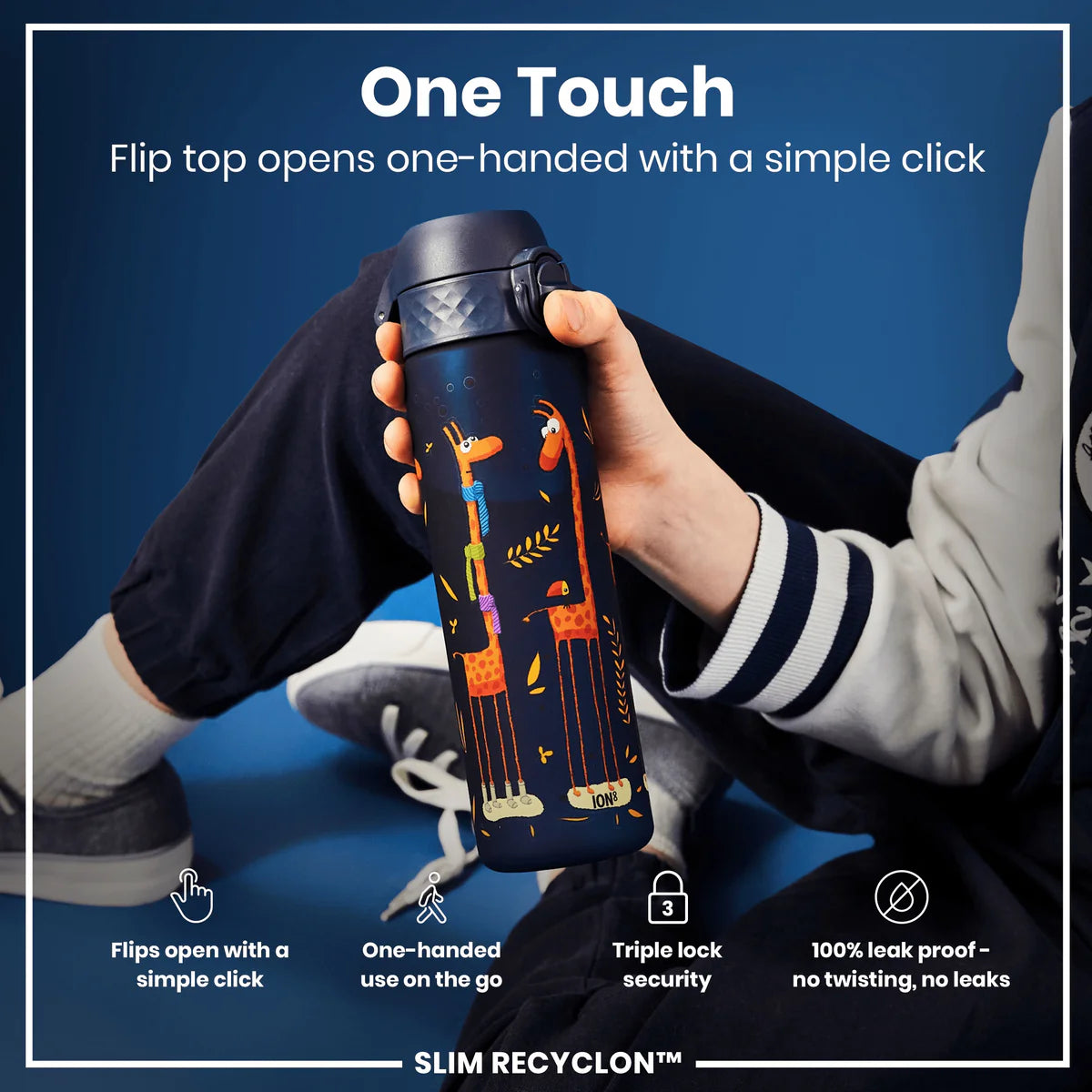 Ion8 Slim Water Bottle Giraffes
