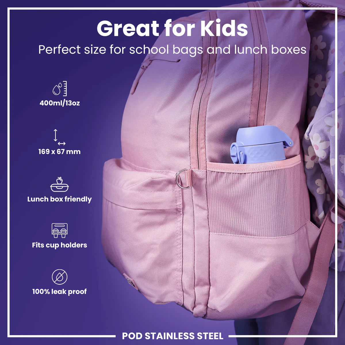 Ion8 Pod Stainless Steel Water Bottle Periwinkle