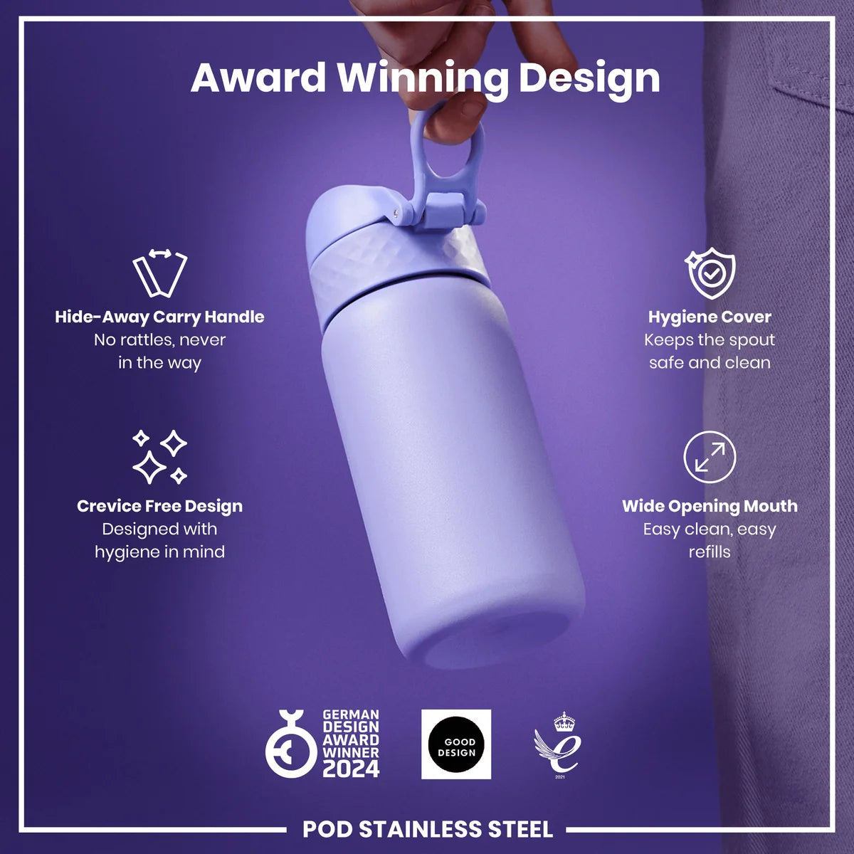 Ion8 Pod Stainless Steel Water Bottle Periwinkle