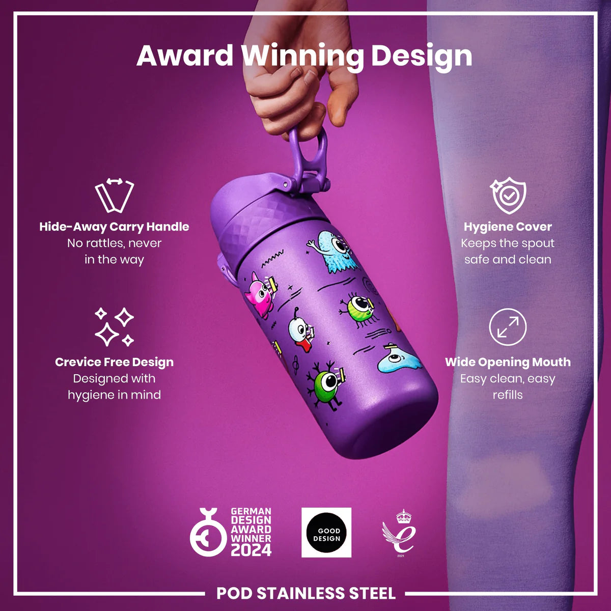 Ion8 Pod Stainless Steel Water Bottle Alien