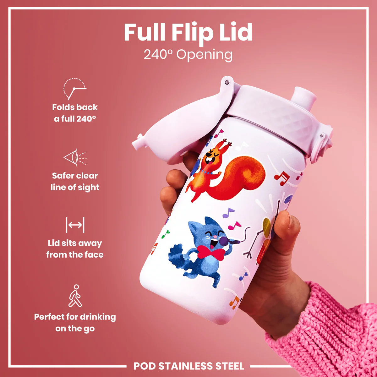 Ion8 Pod Stainless Steel Water Bottle Animal Band