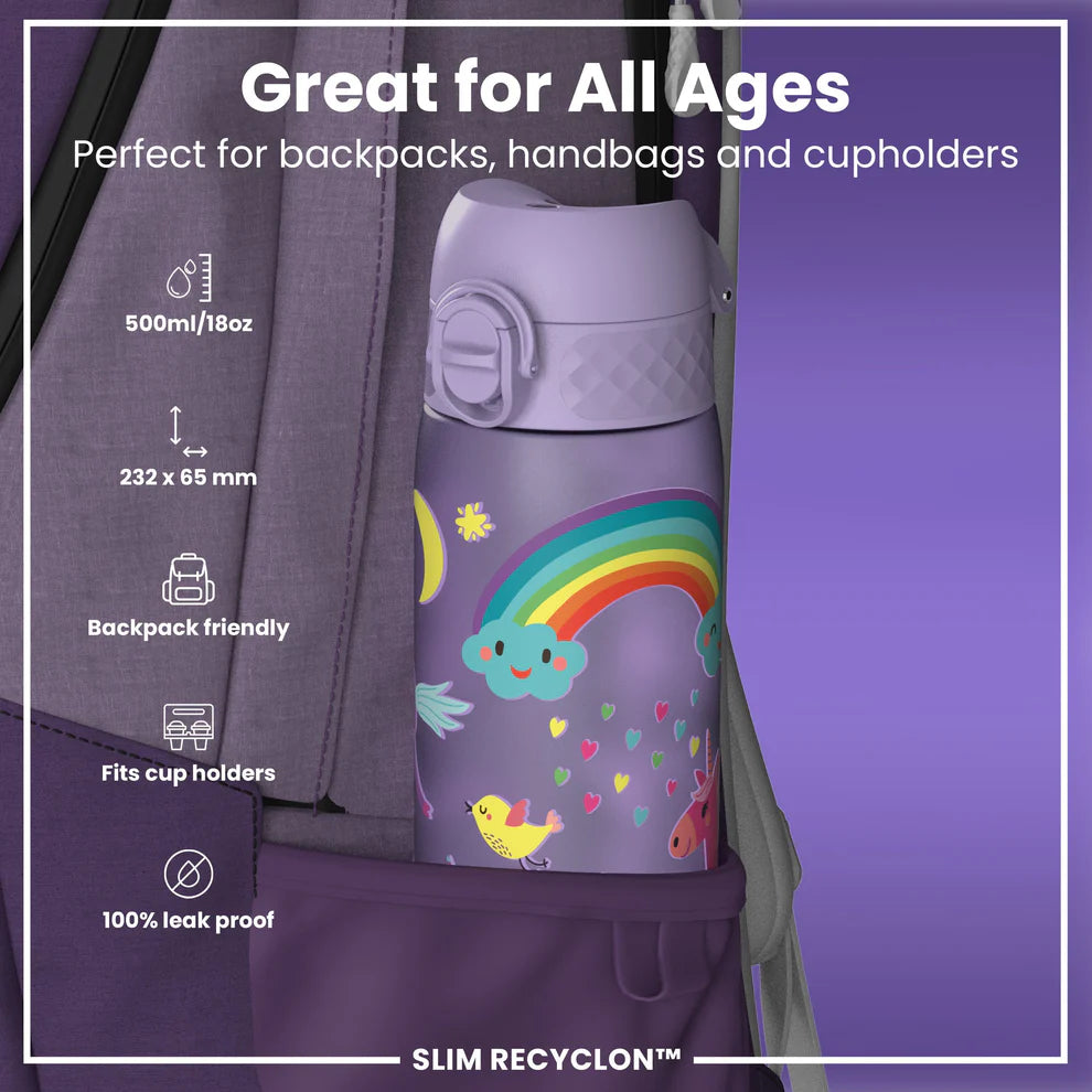 Ion8 Slim Water Bottle Unicorns Purple