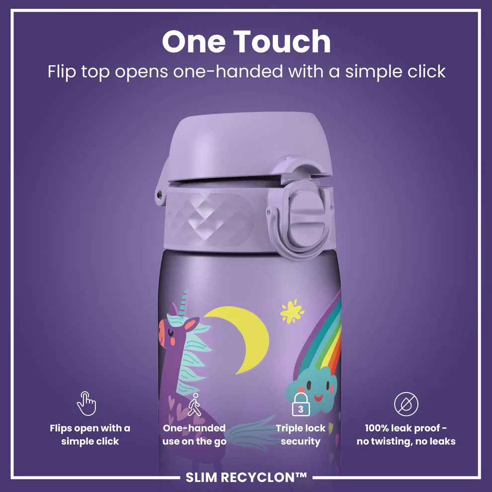 Ion8 Slim Water Bottle Unicorns Purple