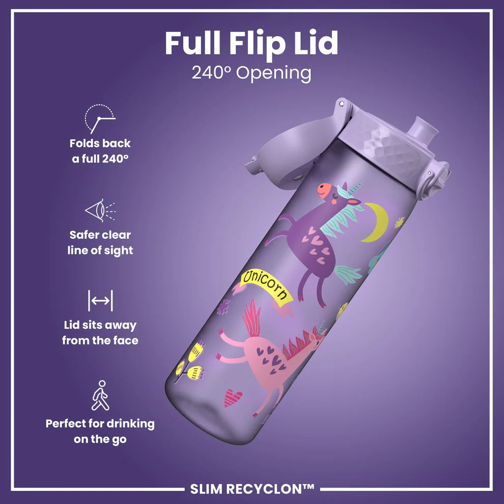 Ion8 Slim Water Bottle Unicorns Purple