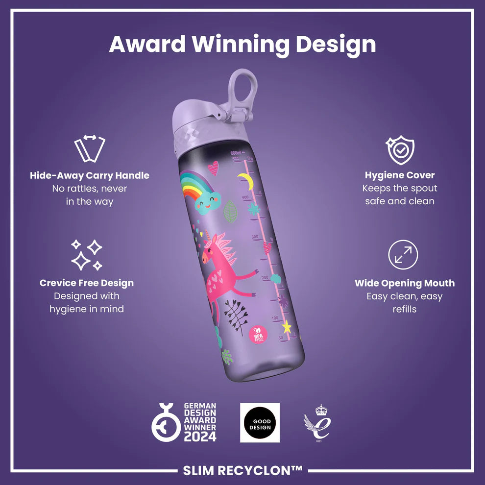 Ion8 Slim Water Bottle Unicorns Purple