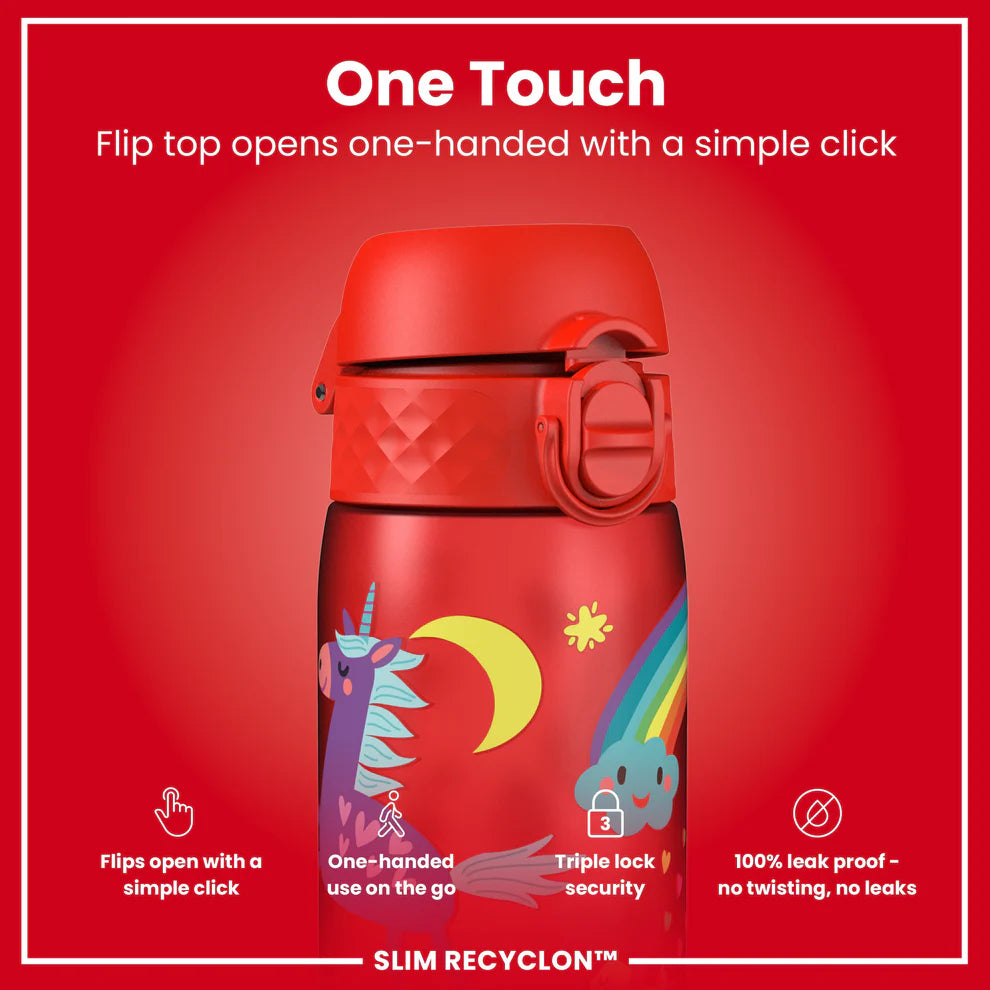 Ion8 Slim Water Bottle Unicorns Red