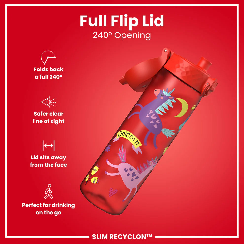 Ion8 Slim Water Bottle Unicorns Red