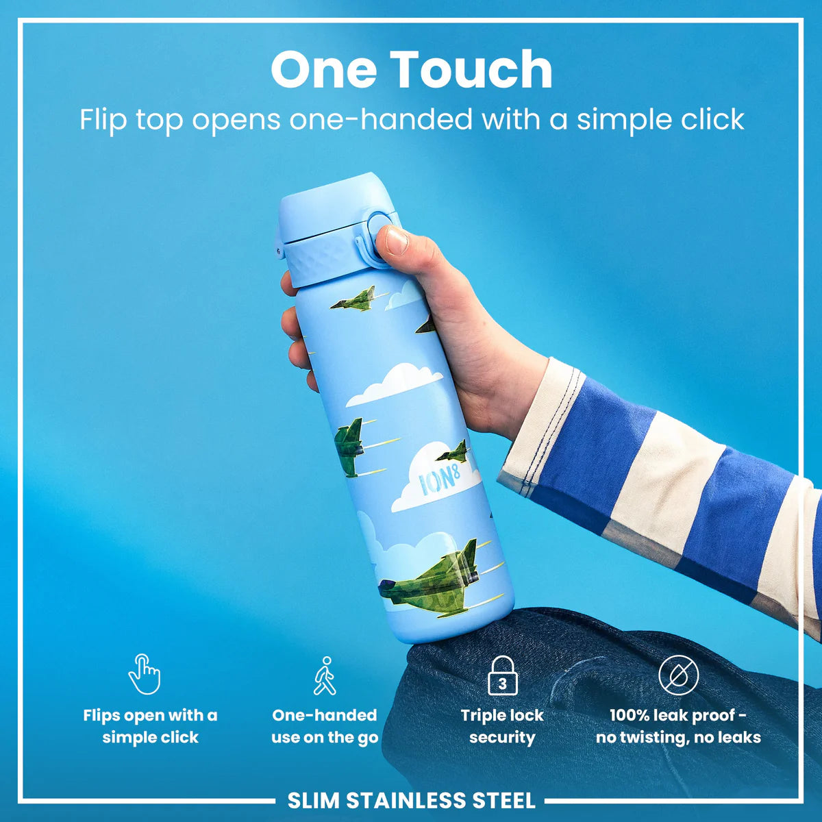 Ion8 Slim Stainless Steel Water Bottle Fighter Jets
