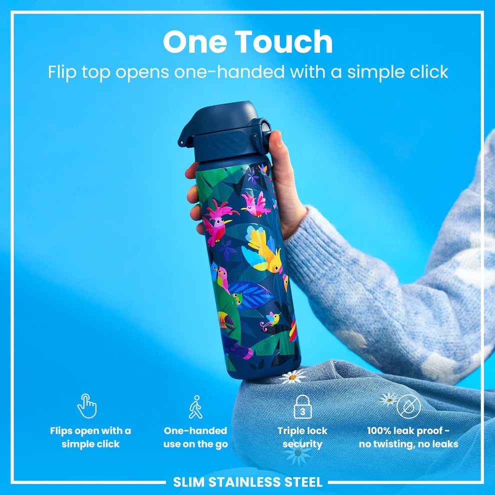 Ion8 Slim Stainless Steel Water Bottle Exotic Birds