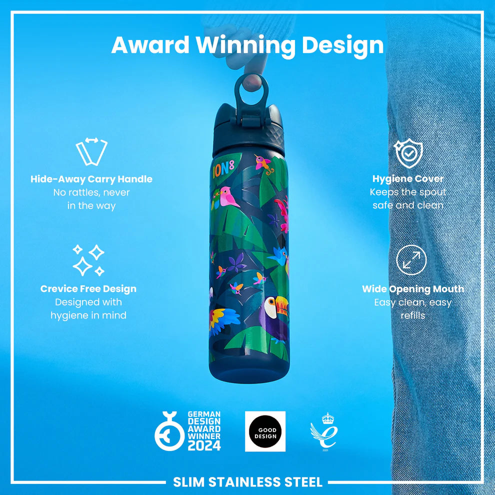 Ion8 Slim Stainless Steel Water Bottle Exotic Birds