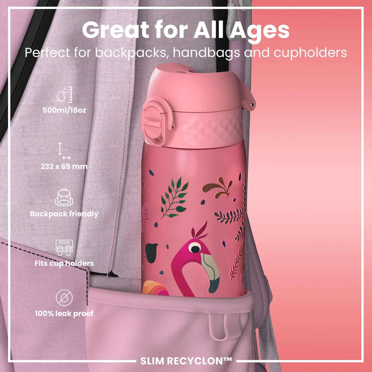 Ion8 Slim Water Bottle Flamlingos
