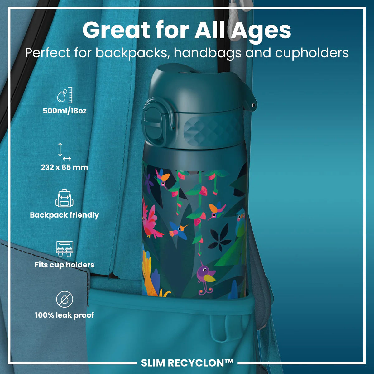 Ion8 Slim Water Bottle Exotic Birds