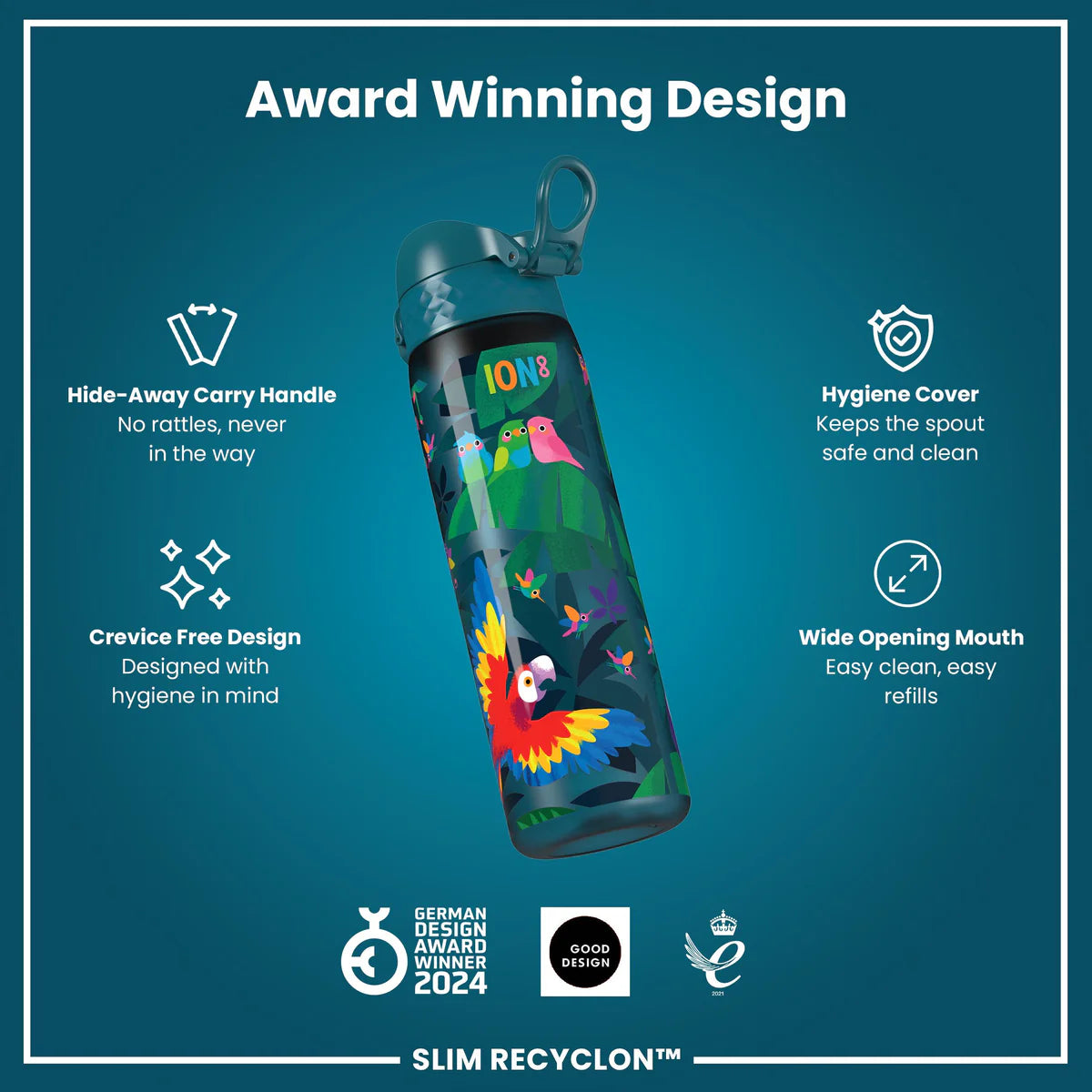 Ion8 Slim Water Bottle Exotic Birds