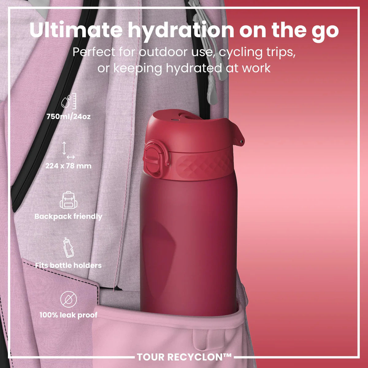 Ion8 Tour Water Bottle Viva Magenta
