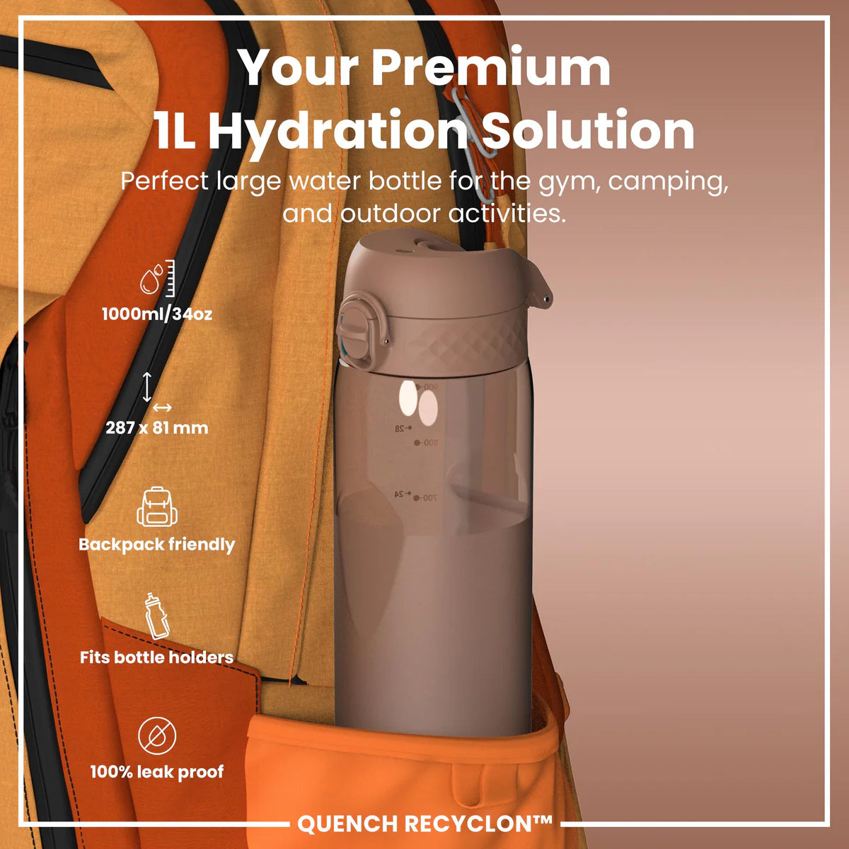 Ion8 Quench Water Bottle Mocha Mousse Clear