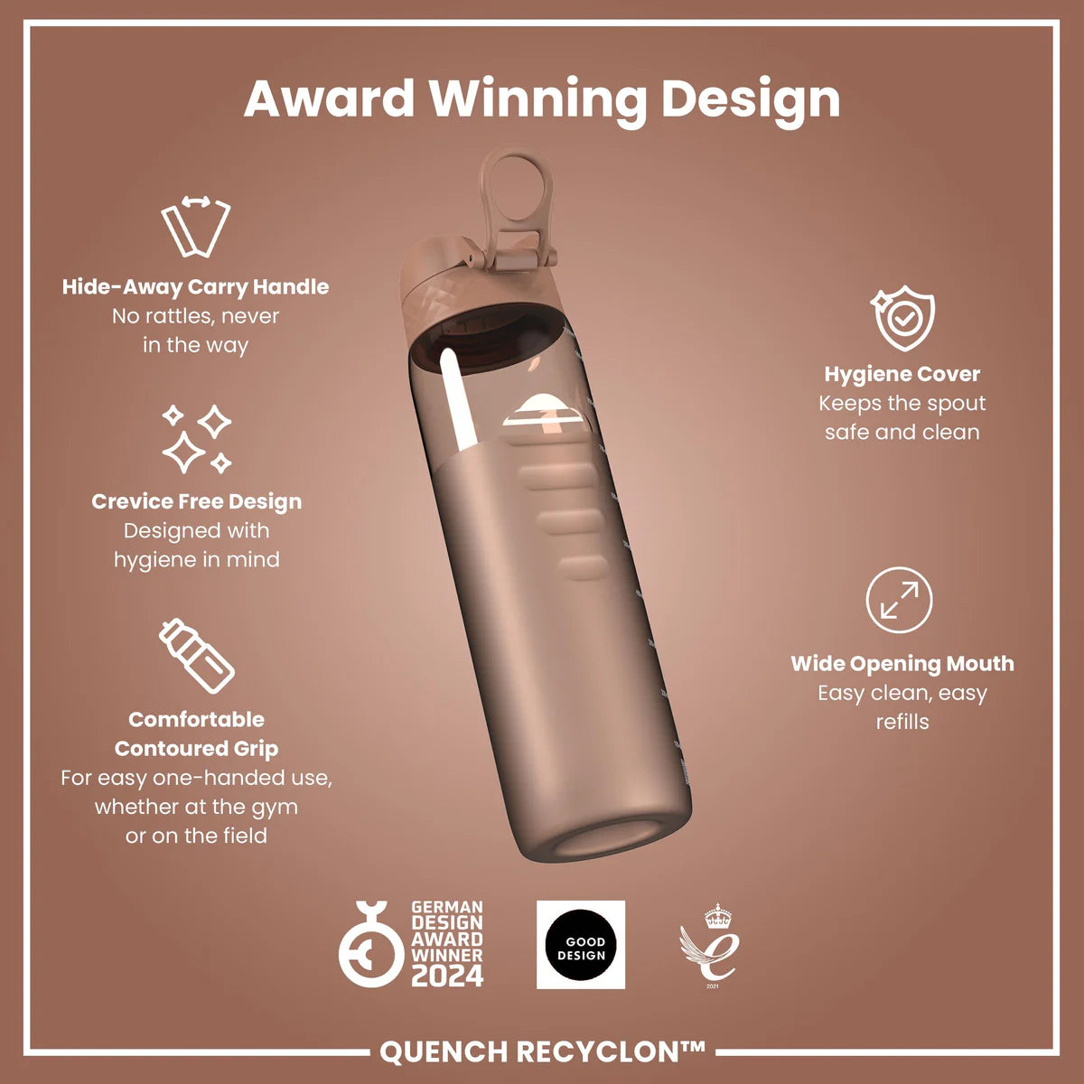Ion8 Quench Water Bottle Mocha Mousse Clear