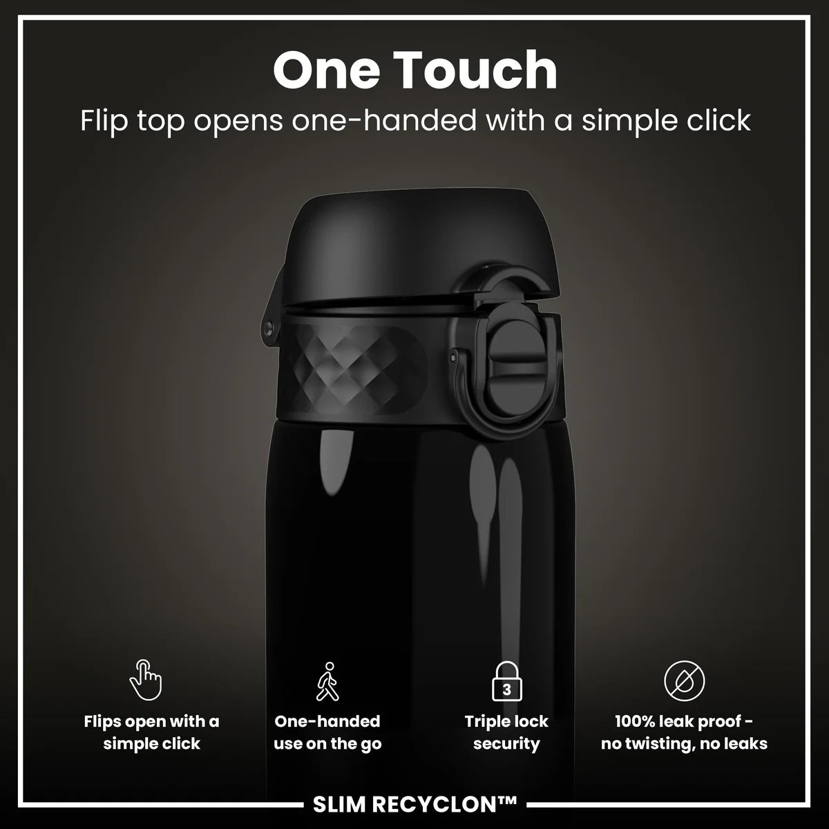 Ion8 Slim Water Bottle Black Clear