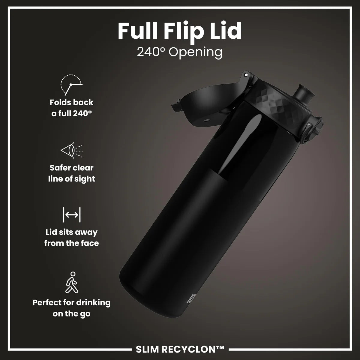Ion8 Slim Water Bottle Black Clear