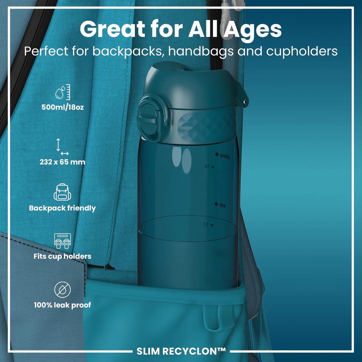 Ion8 Slim Water Bottle Deep Teal
