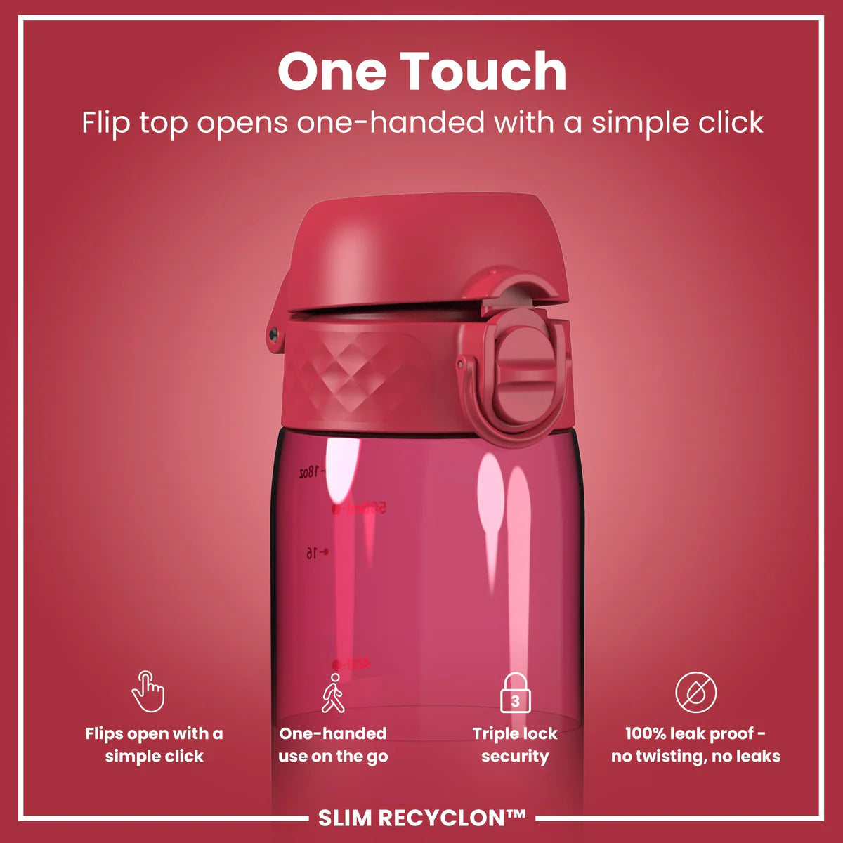 Ion8 Slim Water Bottle Magenta Clear