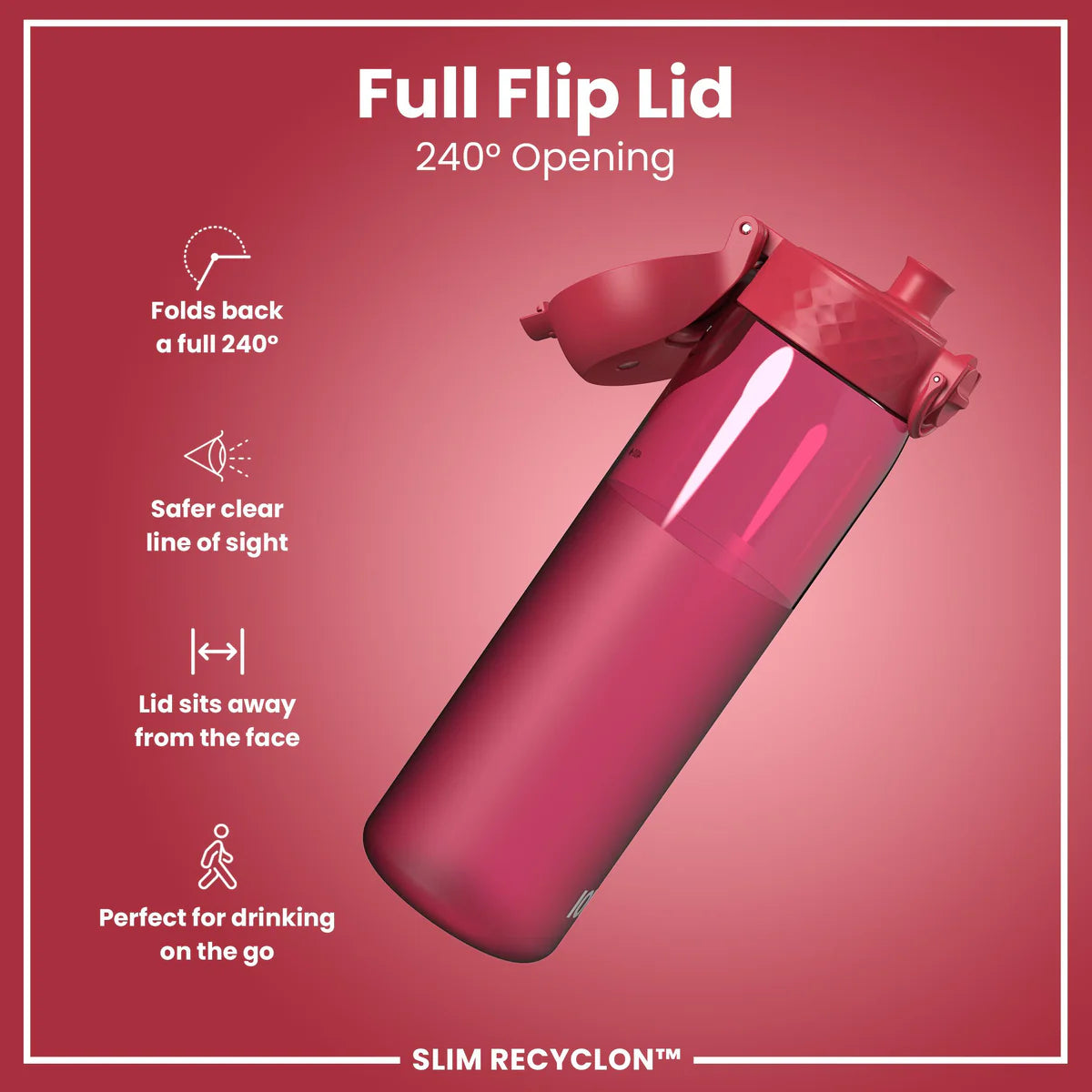 Ion8 Slim Water Bottle Magenta Clear