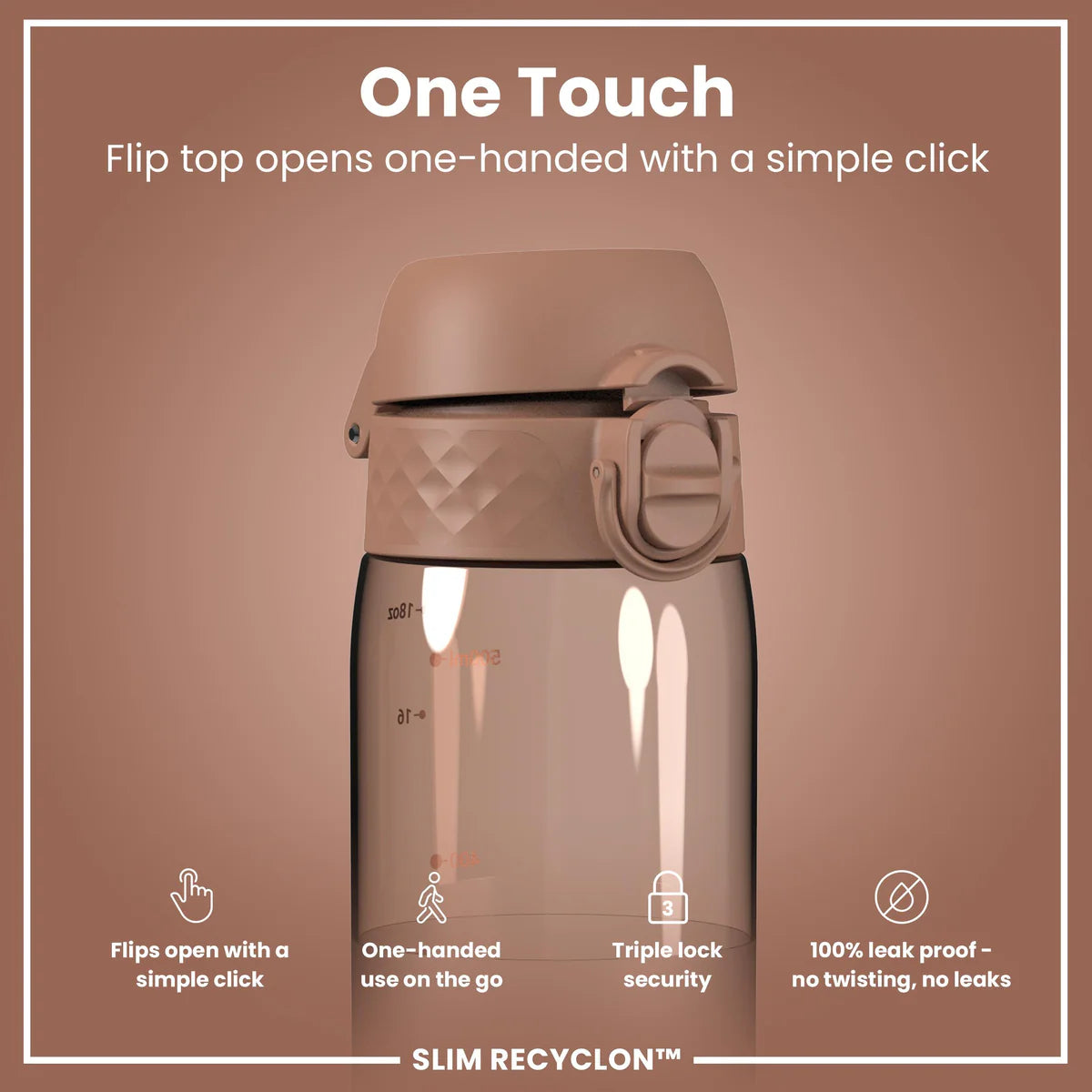 Ion8 Slim Water Bottle Mocha Mousse Clear