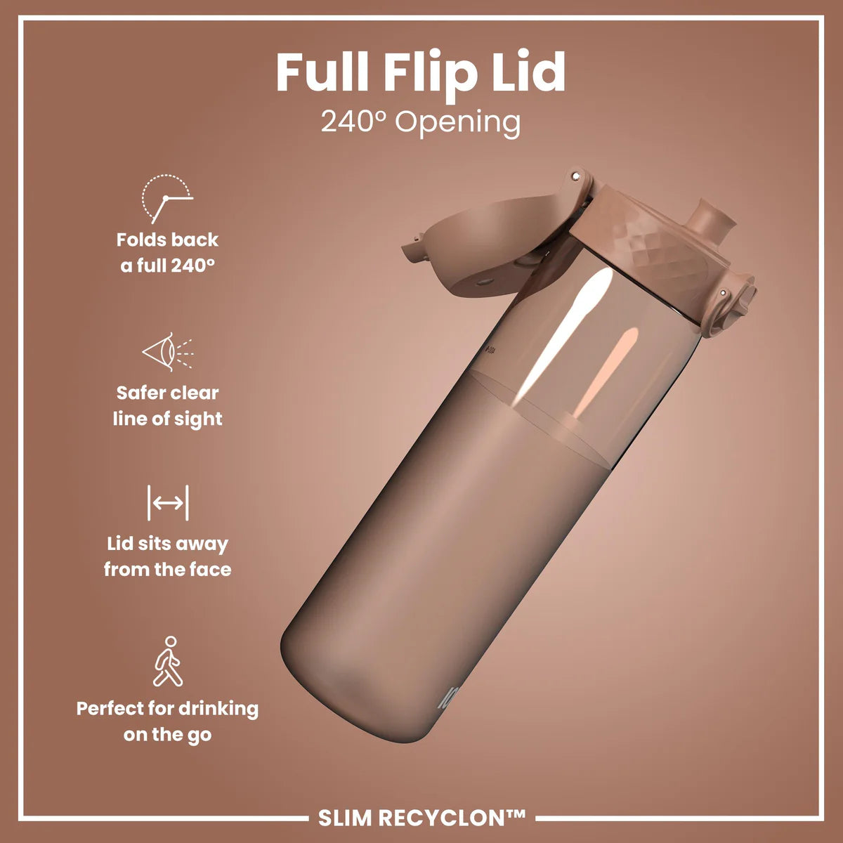 Ion8 Slim Water Bottle Mocha Mousse Clear