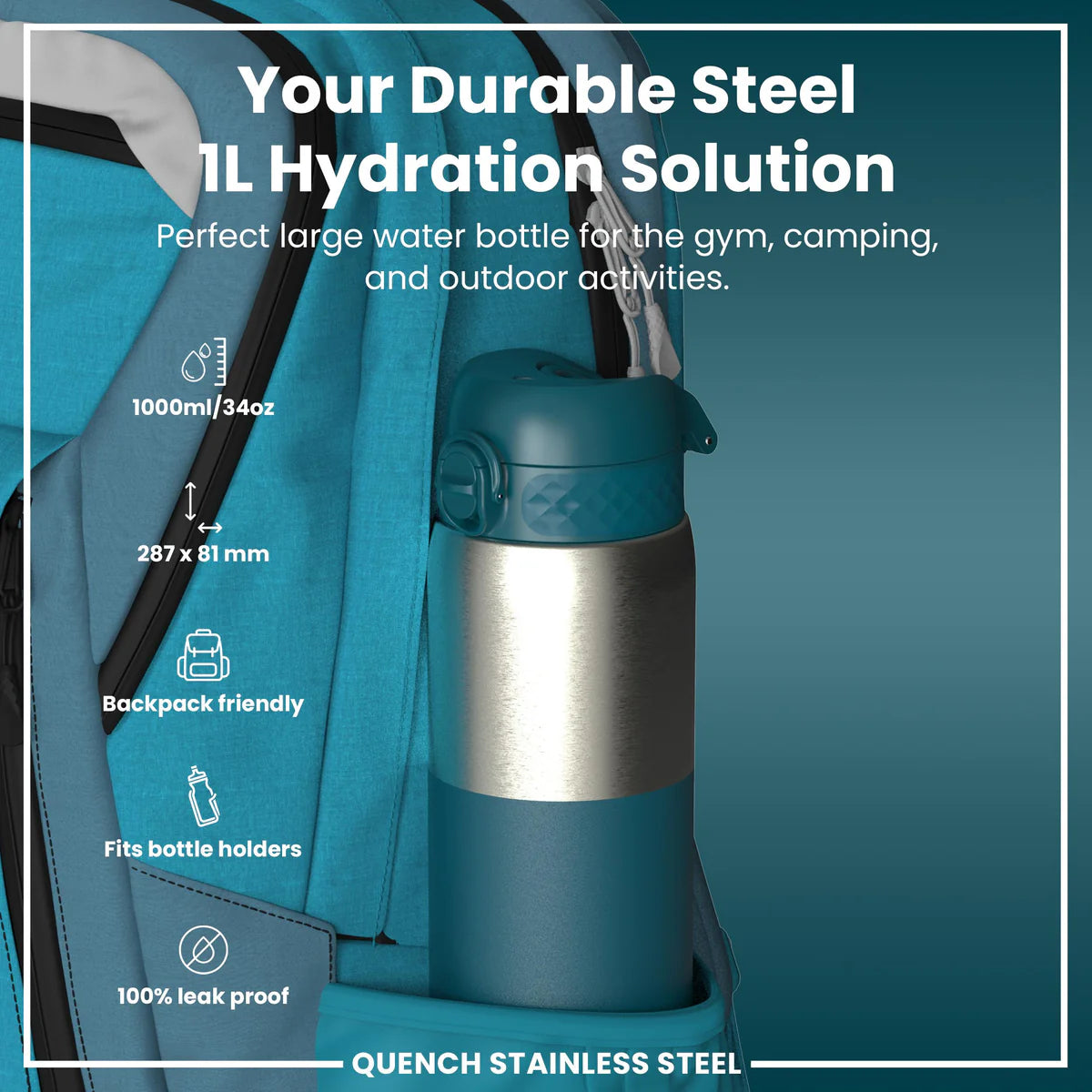 Ion8 Quench Stainless Steel Water Bottle Deep Teal