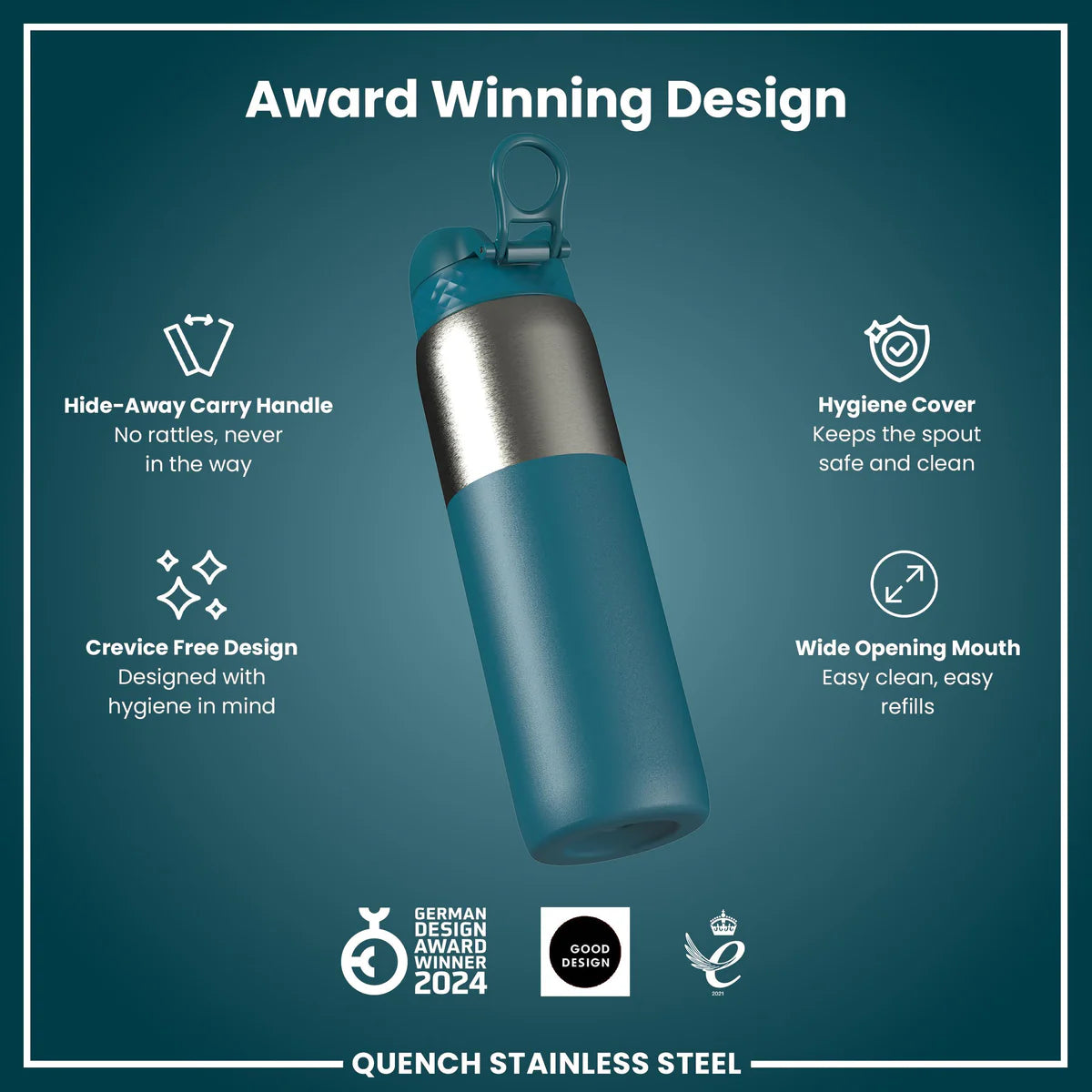 Ion8 Quench Stainless Steel Water Bottle Deep Teal